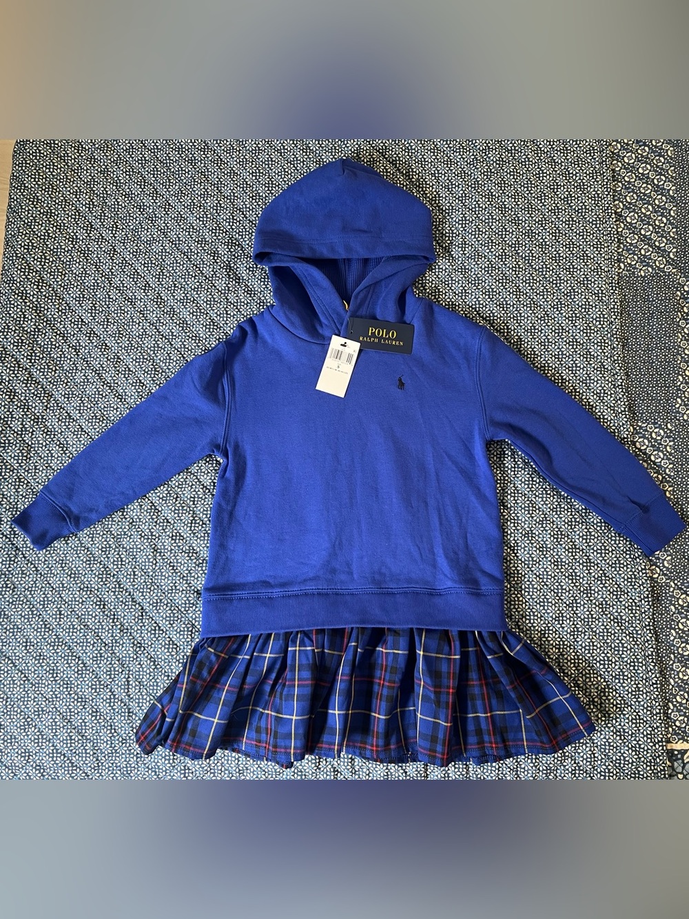 Ralph Lauren Royal Blue Hoodie Dress with Plaid Skirt 5T
